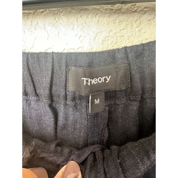 Theory Basic Pull On in Navy Melange Eco Sharkskin Linen Blend Ankle Pants M - Picture 11 of 13